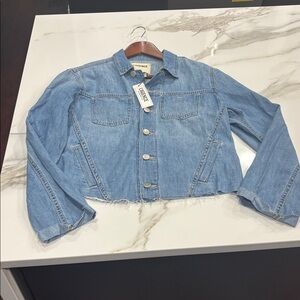 NWT SZ LARGE Janelle Button Front Denim Jacket L'AGENCE Washed Blue Denim Jacket